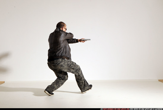 Man Adult Athletic White Fighting with gun Moving poses Jacket