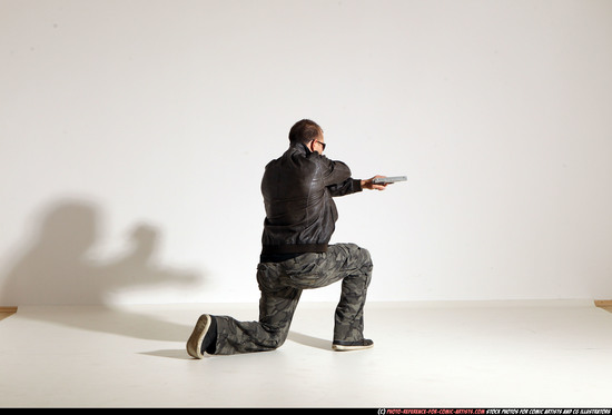 Man Adult Athletic White Fighting with gun Moving poses Jacket