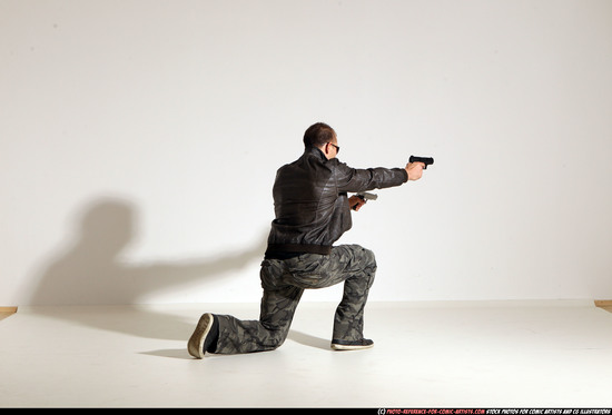 Man Adult Athletic White Fighting with gun Moving poses Jacket