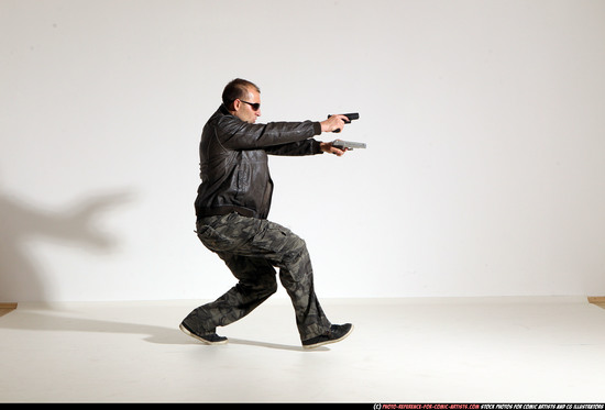 Man Adult Athletic White Fighting with gun Moving poses Jacket