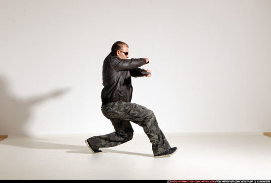 Man Adult Athletic White Fighting with gun Moving poses Jacket