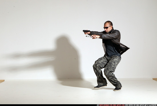 Man Adult Athletic White Fighting with gun Moving poses Jacket