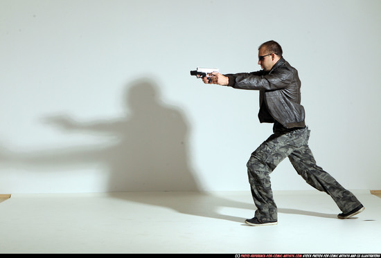 Man Adult Athletic White Fighting with gun Moving poses Jacket