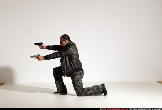 Man Adult Athletic White Fighting with gun Moving poses Jacket