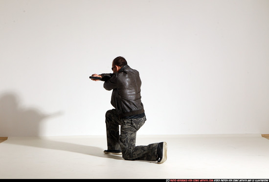 Man Adult Athletic White Fighting with gun Moving poses Jacket