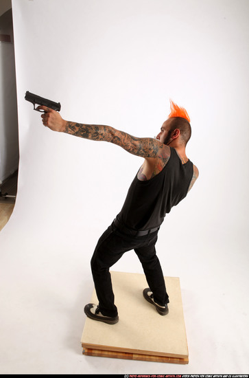 Man Adult Athletic White Fighting with gun Standing poses Casual