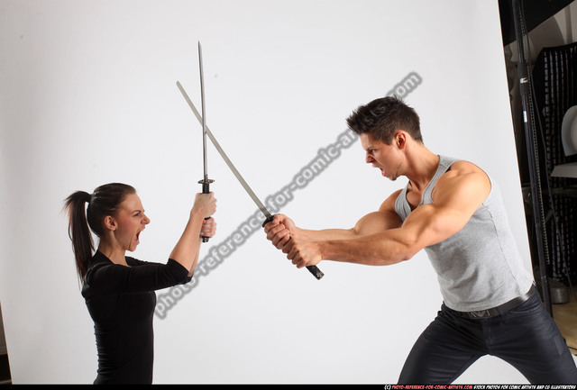 Man in swordfight action pose Royalty Free Vector Image