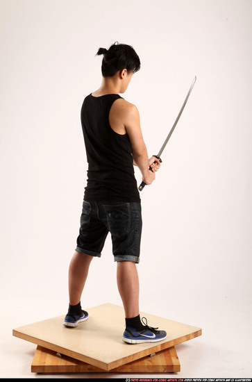 Man Young Athletic Fighting with sword Standing poses Casual Asian