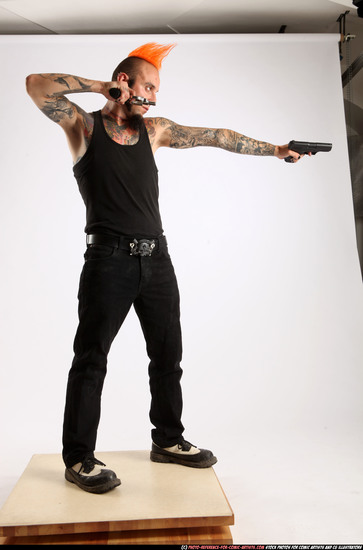 Man Adult Athletic White Fighting with gun Standing poses Casual