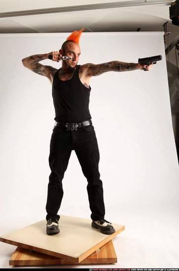 Man Adult Athletic White Fighting with gun Standing poses Casual