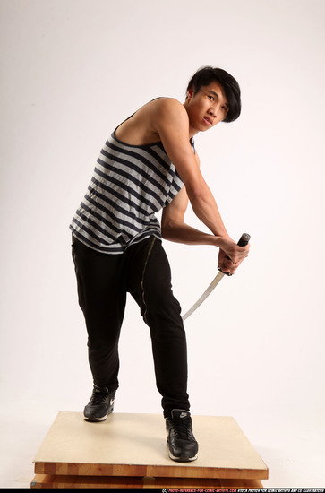 Man Young Athletic Fighting with sword Standing poses Casual Asian