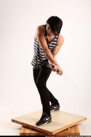 Man Young Athletic Fighting with sword Standing poses Casual Asian