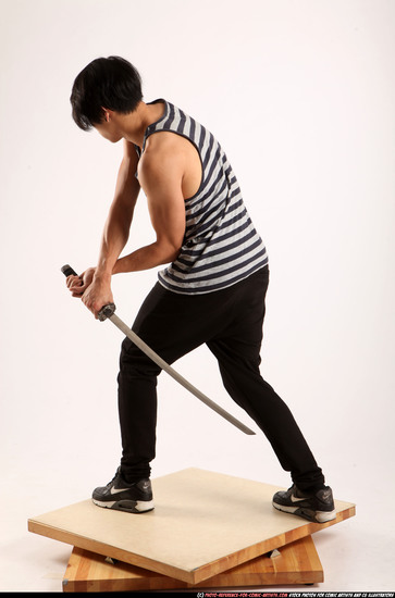 Man Young Athletic Fighting with sword Standing poses Casual Asian