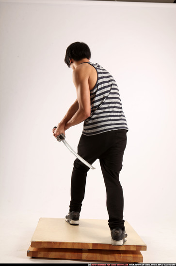 Man Young Athletic Fighting with sword Standing poses Casual Asian