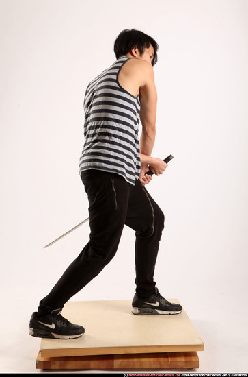 Man Young Athletic Fighting with sword Standing poses Casual Asian