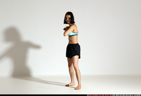 Woman Young Athletic White Fighting with knife Moving poses Casual