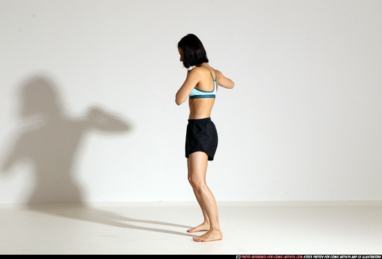 Woman Young Athletic White Fighting with knife Moving poses Casual