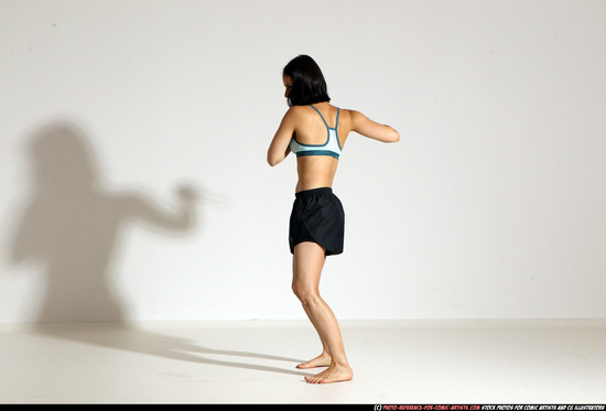 Woman Young Athletic White Fighting with knife Moving poses Casual