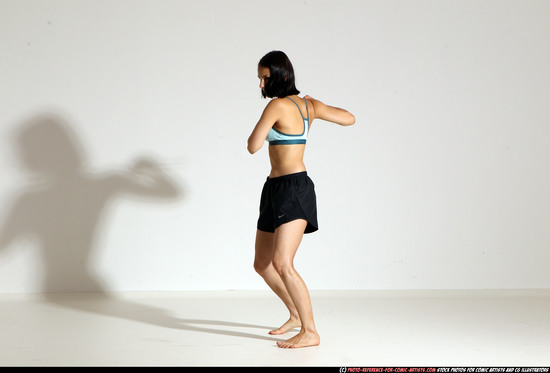 Woman Young Athletic White Fighting with knife Moving poses Casual