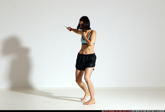 Woman Young Athletic White Fighting with knife Moving poses Casual