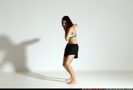 Woman Young Athletic White Fighting with knife Moving poses Casual