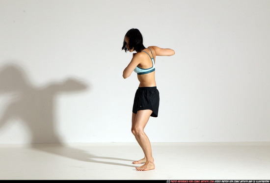 Woman Young Athletic White Fighting with knife Moving poses Casual