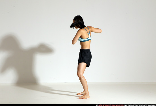 Woman Young Athletic White Fighting with knife Moving poses Casual