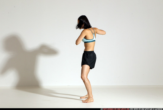 Woman Young Athletic White Fighting with knife Moving poses Casual