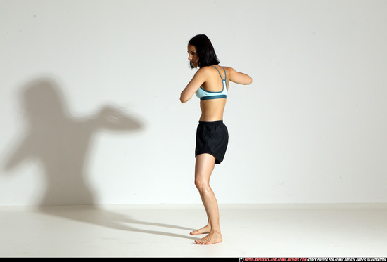 Woman Young Athletic White Fighting with knife Moving poses Casual