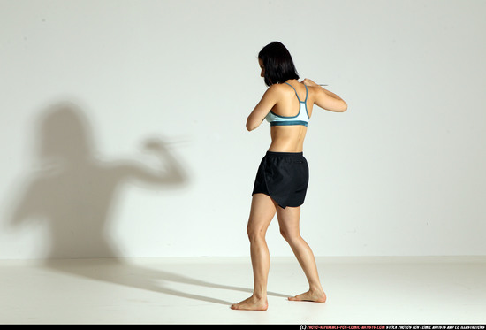 Woman Young Athletic White Fighting with knife Moving poses Casual