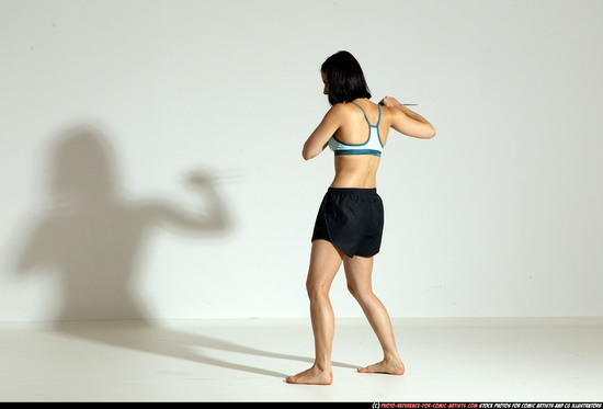 Woman Young Athletic White Fighting with knife Moving poses Casual