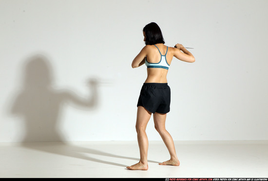 Woman Young Athletic White Fighting with knife Moving poses Casual