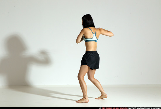 Woman Young Athletic White Fighting with knife Moving poses Casual