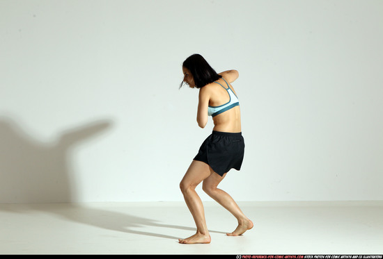 Woman Young Athletic White Fighting with knife Moving poses Casual