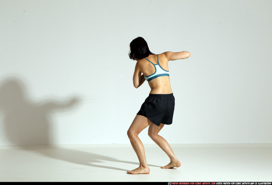 Woman Young Athletic White Fighting with knife Moving poses Casual