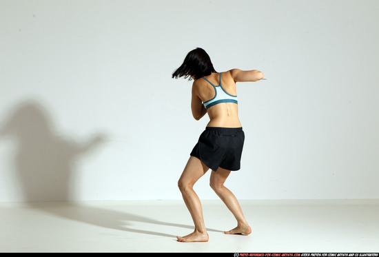 Woman Young Athletic White Fighting with knife Moving poses Casual