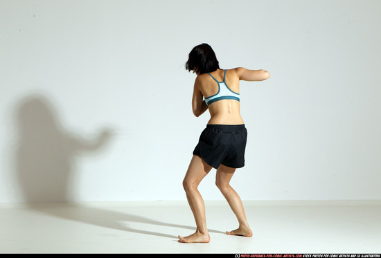 Woman Young Athletic White Fighting with knife Moving poses Casual