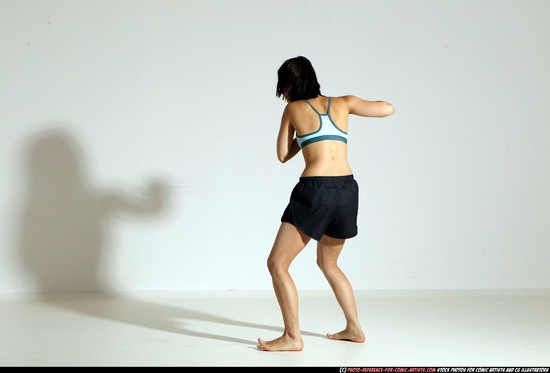 Woman Young Athletic White Fighting with knife Moving poses Casual