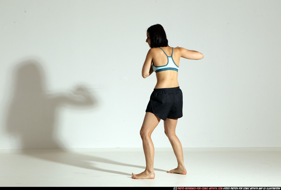 Woman Young Athletic White Fighting with knife Moving poses Casual