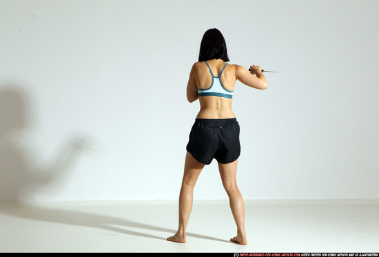 Woman Young Athletic White Fighting with knife Moving poses Casual