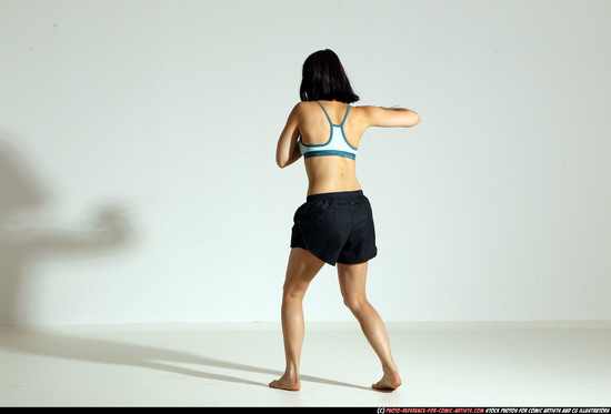 Woman Young Athletic White Fighting with knife Moving poses Casual