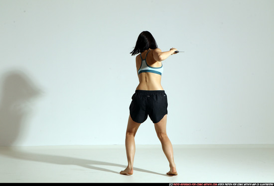 Woman Young Athletic White Fighting with knife Moving poses Casual