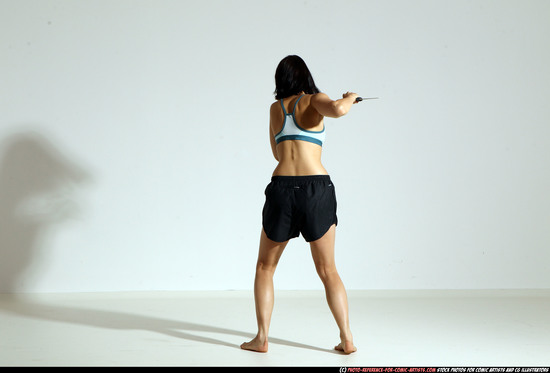 Woman Young Athletic White Fighting with knife Moving poses Casual