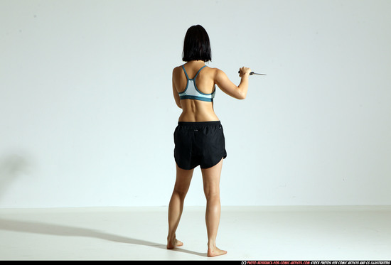 Woman Young Athletic White Fighting with knife Moving poses Casual