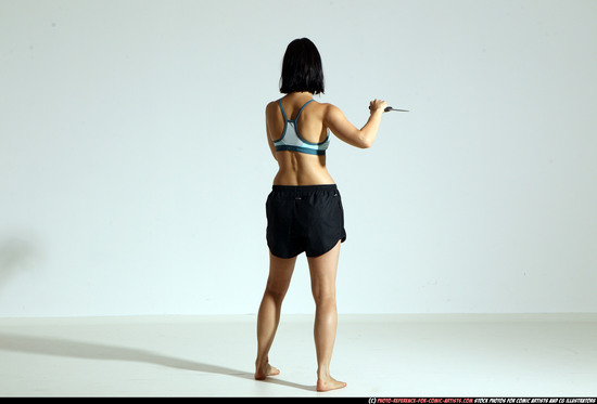 Woman Young Athletic White Fighting with knife Moving poses Casual