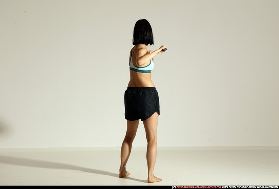 Woman Young Athletic White Fighting with knife Moving poses Casual