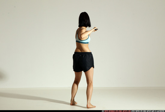 Woman Young Athletic White Fighting with knife Moving poses Casual