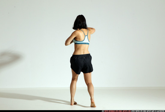 Woman Young Athletic White Fighting with knife Moving poses Casual