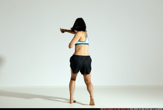 Woman Young Athletic White Fighting with knife Moving poses Casual