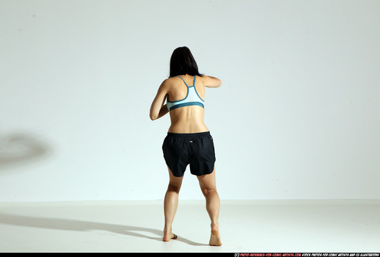 Woman Young Athletic White Fighting with knife Moving poses Casual